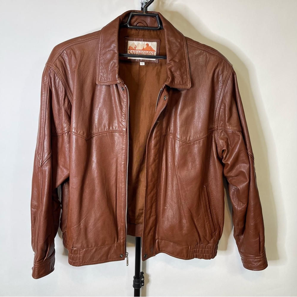 Vintage Saguaro West Trading Co Brown Leather Jacket Size XL Men’s